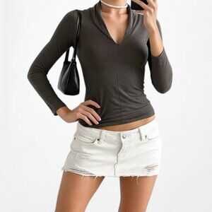 Vince Camuto Gray Knit 3/4 Sleeves Pullover Casual V-Neck Fitted Top Size S/M